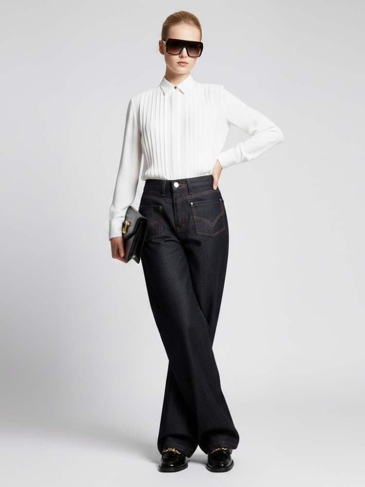  Wide-Leg Denim Trousers with Inverted Pocket Design • BYMANYC ® New York  NYC Wholesale Boutique Inventory - No MOQ & Ready to Ship