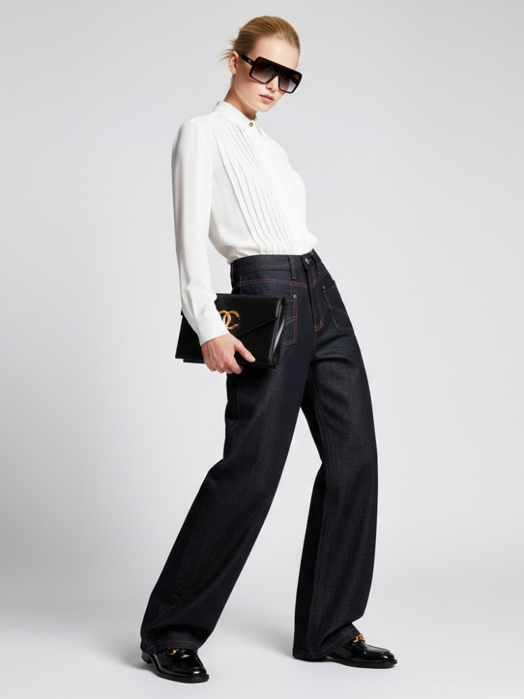  Wide-Leg Denim Trousers with Inverted Pocket Design • BYMANYC ® New York  NYC Wholesale Boutique Inventory - No MOQ & Ready to Ship