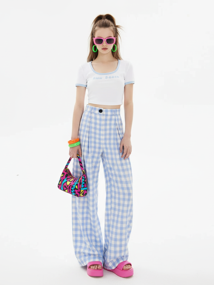 Wide-Leg Plaid Pants, Upper East Side | Women - BYMANYC ® New York - BYMANYC ® New York  