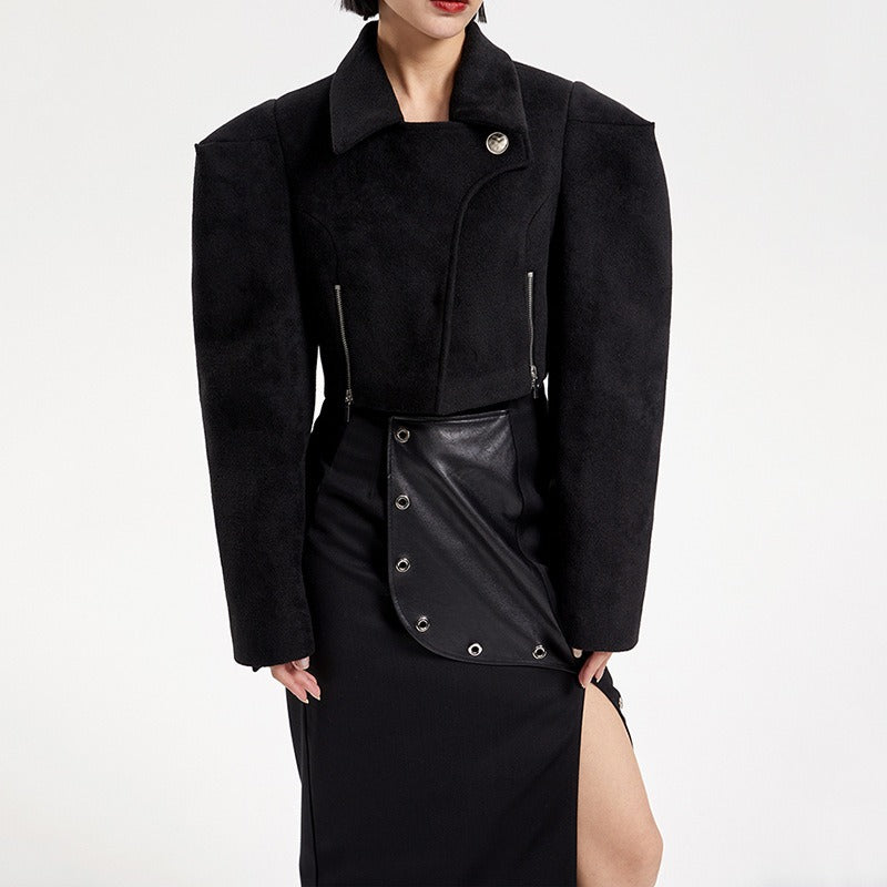 Wide-Shoulder Short Woolen Coat For Women, Financial District, BYMANYC New York. - BYMANYC ® New York  