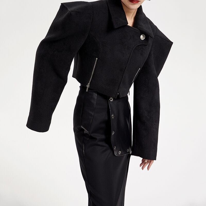 Wide-Shoulder Short Woolen Coat For Women, Financial District, BYMANYC New York. - BYMANYC ® New York  