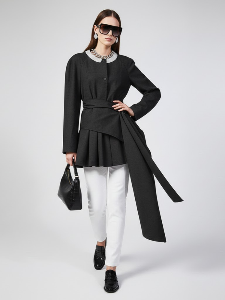Women's Asymmetrical Pleated Sash Jacket - GREENPOINT: New Collection COUTURE in BROOKLYN - BYMANYC ® New York - BYMANYC ® New York  