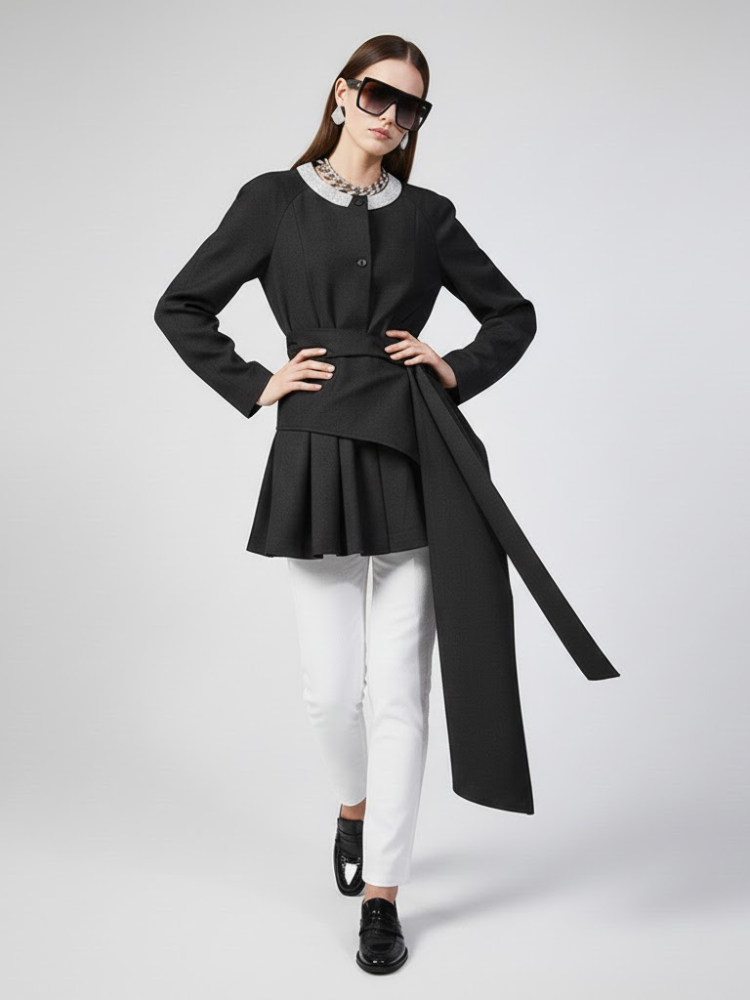  Women's Asymmetrical Pleated Sash Jacket - GREENPOINT: New Collection COUTURE in BROOKLYN - BYMANYC ® New York  NYC Wholesale Boutique Inventory - No MOQ & Ready to Ship