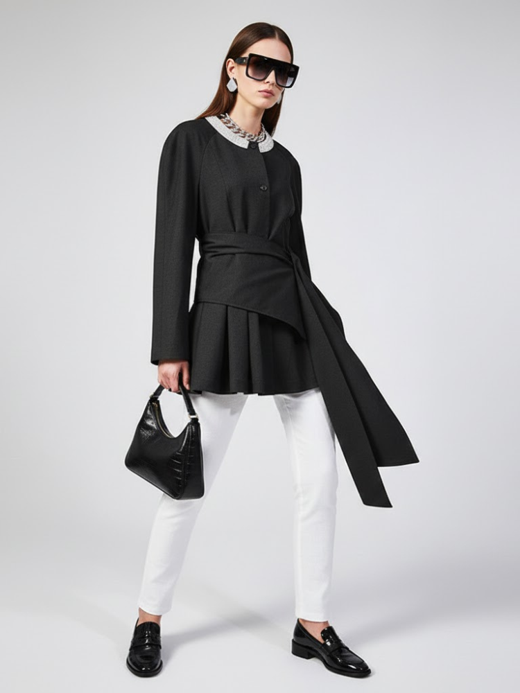  Women's Asymmetrical Pleated Sash Jacket - GREENPOINT: New Collection COUTURE in BROOKLYN - BYMANYC ® New York  NYC Wholesale Boutique Inventory - No MOQ & Ready to Ship