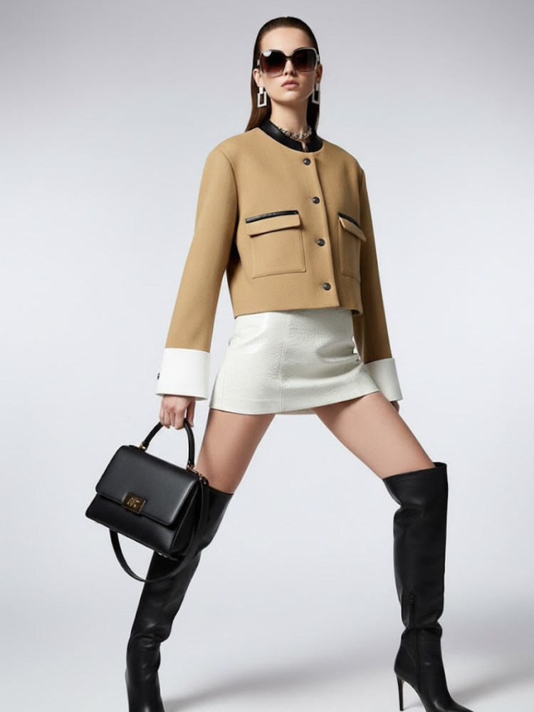 Women's Bicolor Cropped Tailored Jacket LENOX HILL New Collection Couture in Manhattan BYMANYC ® New York - BYMANYC ® New York  