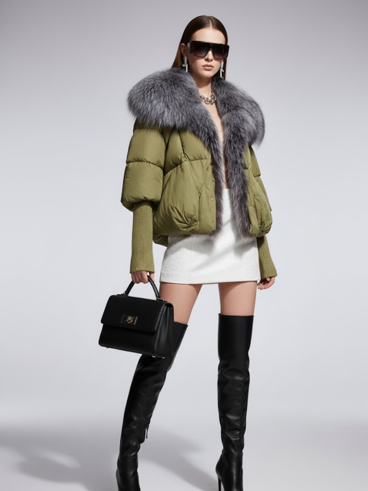 Women's Cropped Fur Puffer Jacket GOWANUS New Collection Couture in Manhattan BYMANYC ® New York - BYMANYC ® New York  