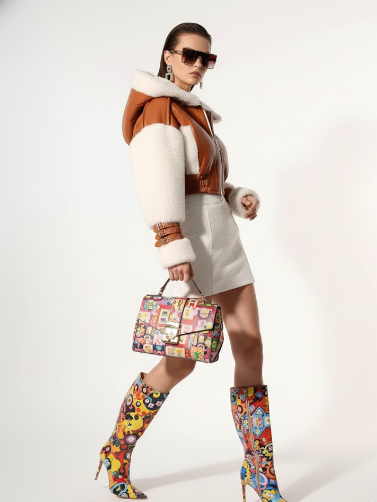 Women's Cropped Shearling Aviator Jacket LITTLE ITALY New Collection Couture in Manhattan BYMANYC ® New York - BYMANYC ® New York  