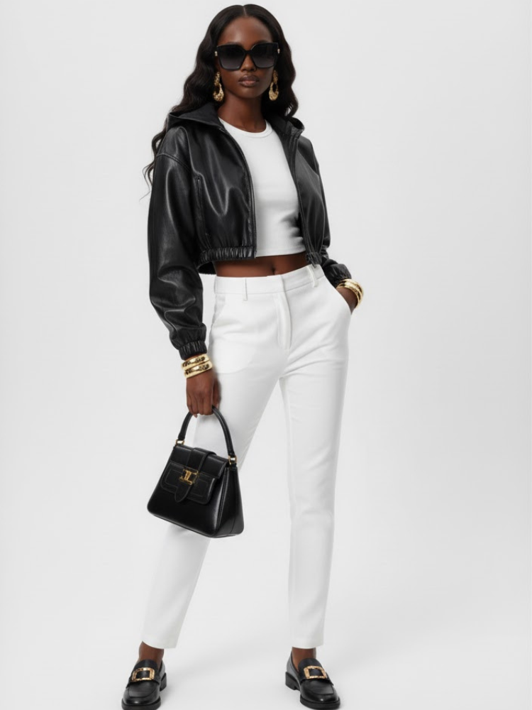 Women's Cropped Vegan Leather Bomber Jacket CHELSEA COUTURE BYMANYC ® New York - BYMANYC ® New York  