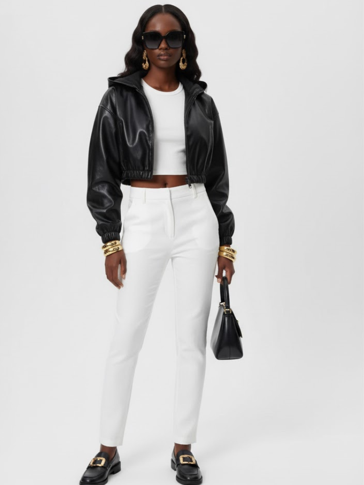 Women's Cropped Vegan Leather Bomber Jacket CHELSEA COUTURE BYMANYC ® New York - BYMANYC ® New York  