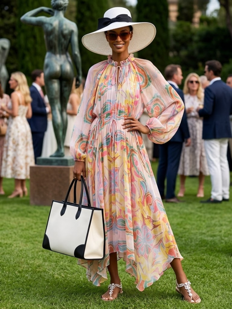  Women's Dress Chiffon Hand-Painted Print SOHO New Collection THE HAMPTONS BYMANYC ® New York  NYC Wholesale Boutique Inventory - No MOQ & Ready to Ship