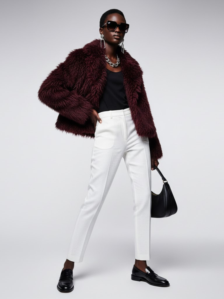 Women's Faux Fur Cropped Jacket BURGUNDY - CARROLL GARDENS: New Collection COUTURE in BROOKLYN - BYMANYC ® New York - BYMANYC ® New York  