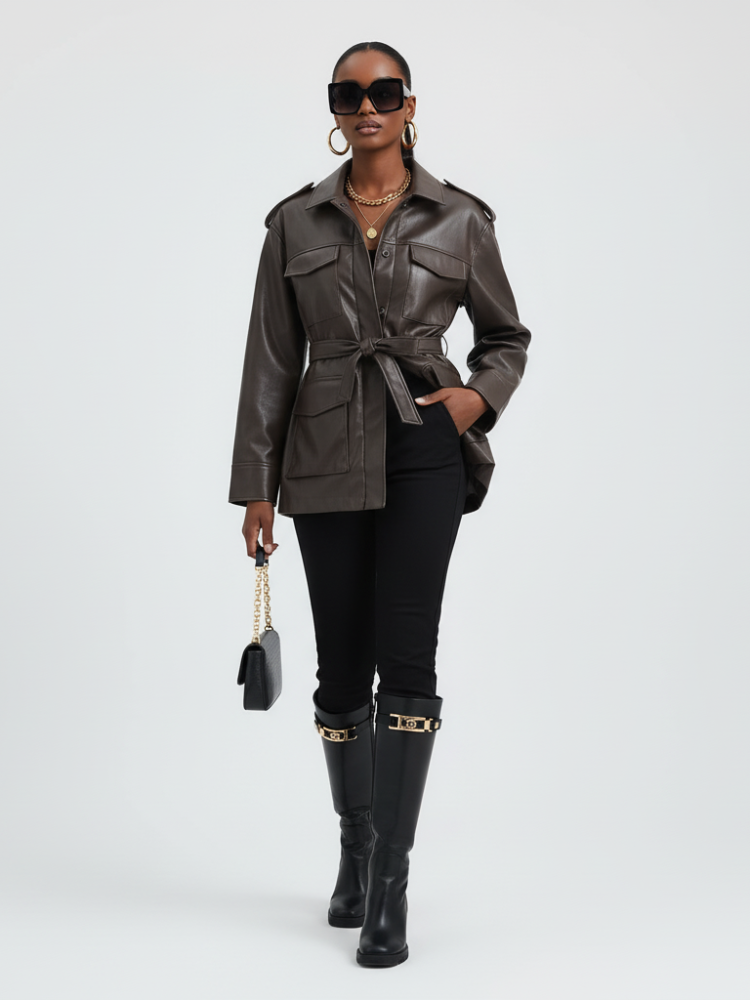 Women's Faux Leather Safari Jacket UPPER EAST SIDE ECO FASHION BYMANYC ® New York - BYMANYC ® New York  