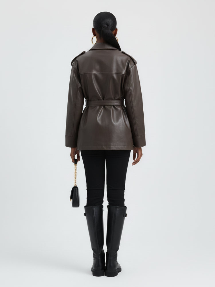  Women's Faux Leather Safari Jacket UPPER EAST SIDE ECO FASHION BYMANYC ® New York  NYC Wholesale Boutique Inventory - No MOQ & Ready to Ship