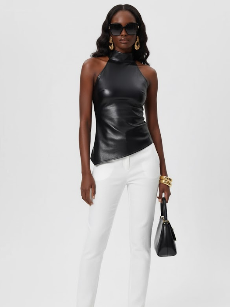  Women's Halter Vegan Leather Top UPPER EAST COUTURE BYMANYC ® New York  NYC Wholesale Boutique Inventory - No MOQ & Ready to Ship