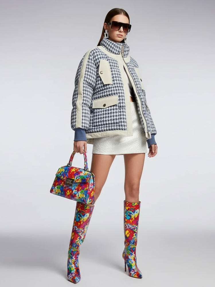 Women's Houndstooth Puffer Jacket UPPER EAST SIDE New Collection Couture in Manhattan BYMANYC ® New York - BYMANYC ® New York  