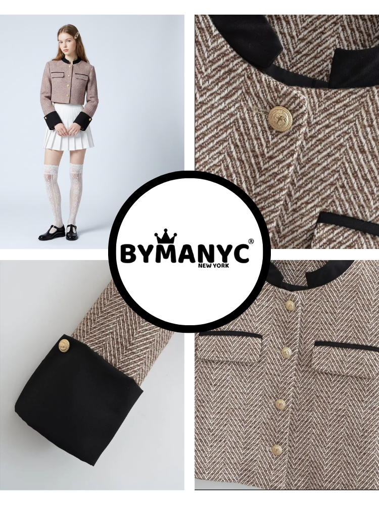  Women's Luxury Cropped Herringbone Jacket BELMONT New Collection Prêt-à-Porter BYMANYC ® New York  NYC Wholesale Boutique Inventory - No MOQ & Ready to Ship