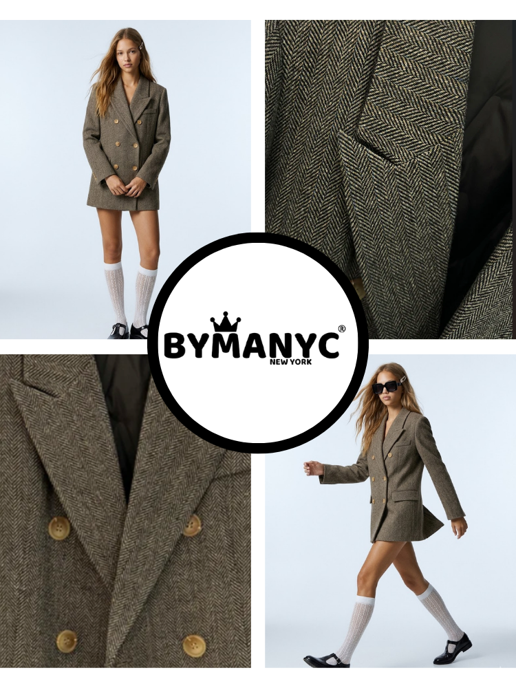  Women's Luxury Herringbone Double-Breasted Blazer MADISON New Collection BYMANYC ®  NYC Wholesale Boutique Inventory - No MOQ & Ready to Ship