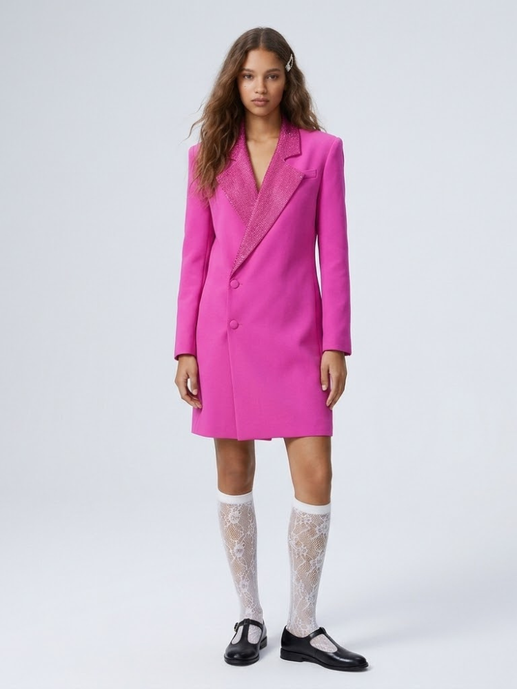  Women's Luxury Long Pink Blazer Coat MAGENTA NIGHTS New Collection Prêt-à-Porter BYMANYC ® New York  NYC Wholesale Boutique Inventory - No MOQ & Ready to Ship