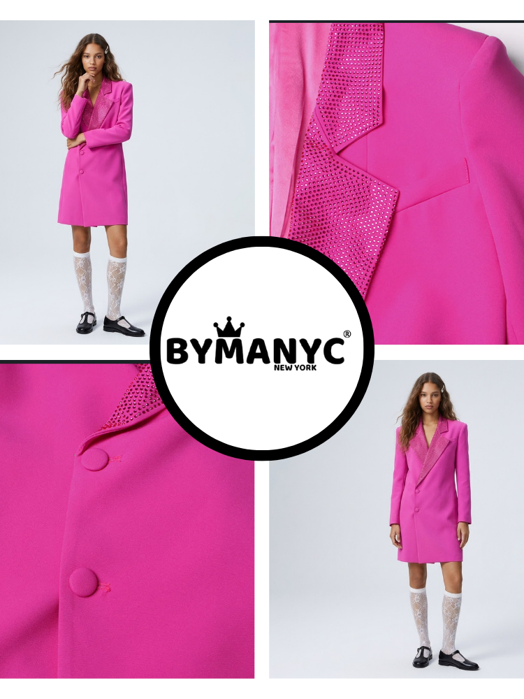  Women's Luxury Long Pink Blazer Coat MAGENTA NIGHTS New Collection Prêt-à-Porter BYMANYC ® New York  NYC Wholesale Boutique Inventory - No MOQ & Ready to Ship