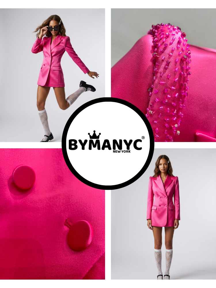  Women's Luxury Pink Satin Blazer SOHO MAGENTA New Collection Prêt-à-Porter BYMANYC ® New York  NYC Wholesale Boutique Inventory - No MOQ & Ready to Ship