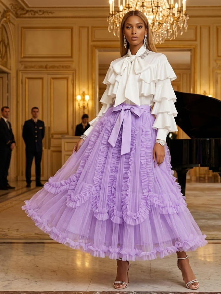  Women's Purple Ruffle Skirt • PLACE VENDÔME • New Collection PARIS LE MARAIS  NYC Wholesale Boutique Inventory - No MOQ & Ready to Ship