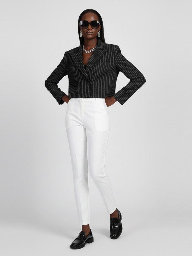 Women's Striped Cropped Tailored Jacket - FORT GREENE: New Collection COUTURE in BROOKLYN - BYMANYC ® New York - BYMANYC ® New York  