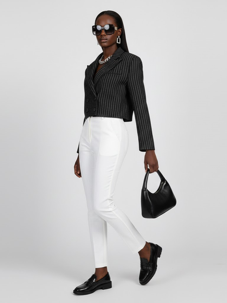 Women's Striped Cropped Tailored Jacket - FORT GREENE: New Collection COUTURE in BROOKLYN - BYMANYC ® New York - BYMANYC ® New York  