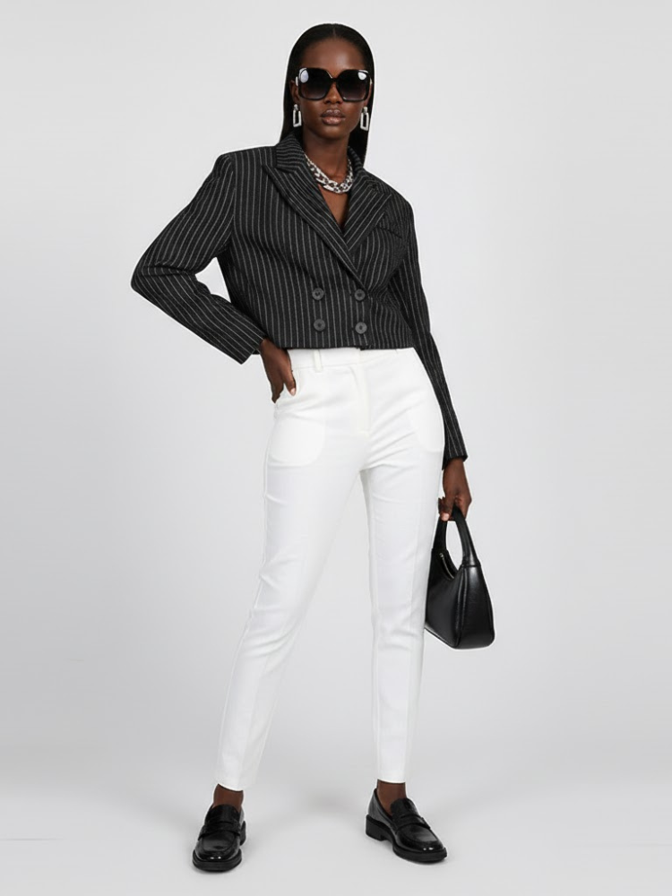  Women's Striped Cropped Tailored Jacket - FORT GREENE: New Collection COUTURE in BROOKLYN - BYMANYC ® New York  NYC Wholesale Boutique Inventory - No MOQ & Ready to Ship