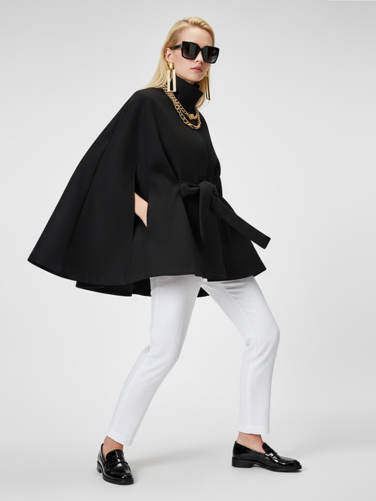  Women's Structured Sash Cape BLACK - PROSPECT HEIGHTS: New Collection COUTURE in BROOKLYN - BYMANYC ® New York  NYC Wholesale Boutique Inventory - No MOQ & Ready to Ship