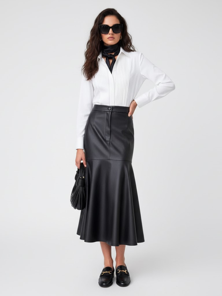 Women's Vegan Leather Fishtail Long Skirt TRIBECA COUTURE BYMANYC ® New York - BYMANYC ® New York  