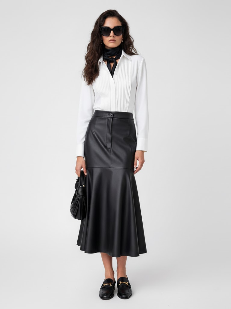  Women's Vegan Leather Fishtail Long Skirt TRIBECA COUTURE BYMANYC ® New York  NYC Wholesale Boutique Inventory - No MOQ & Ready to Ship