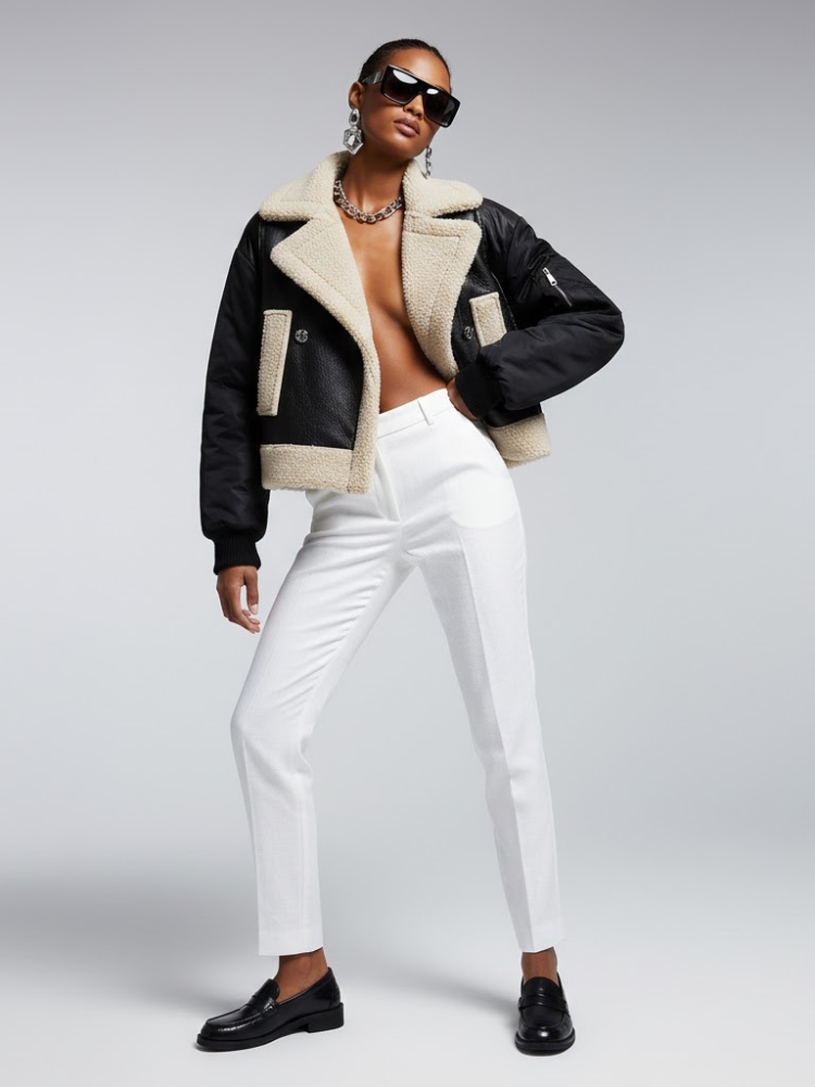 Women's Vegan Leather & Shearling Bomber Jacket BLACK - PARK SLOPE: New Collection COUTURE in BROOKLYN - BYMANYC ® New York - BYMANYC ® New York  