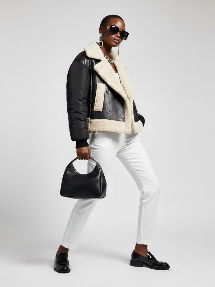 Women's Vegan Leather & Shearling Bomber Jacket BLACK - PARK SLOPE: New Collection COUTURE in BROOKLYN - BYMANYC ® New York - BYMANYC ® New York  