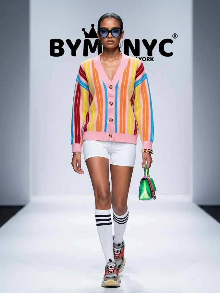 Women's Rainbow Striped Knit Cardigan BYMANYC ® New York CONTEMPORARY VIBRANT MODERN OUTERWEAR - New Collection