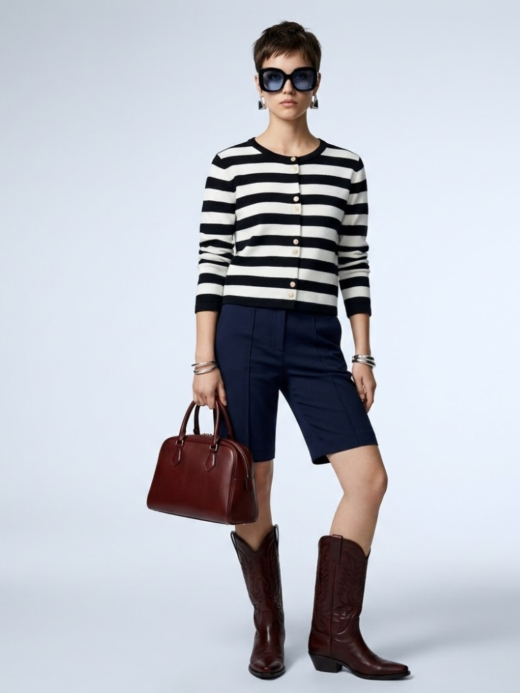 Women's Jacket Striped Knit BYMANYC ® New York PARISIAN GOLD BUTTON CARDIGAN - New Collection