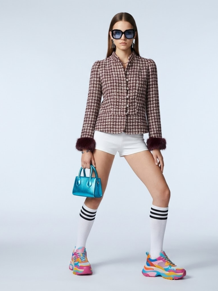 Women's Jacket Tweed Fur Cuffs BYMANYC ® New York MADISON BURGUNDY TWEED - New Collection
