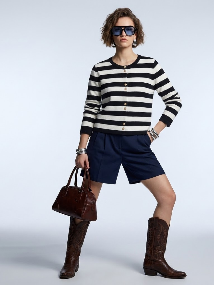 Women's Jacket Striped Knit BYMANYC ® New York PARISIAN GOLD BUTTON CARDIGAN - New Collection