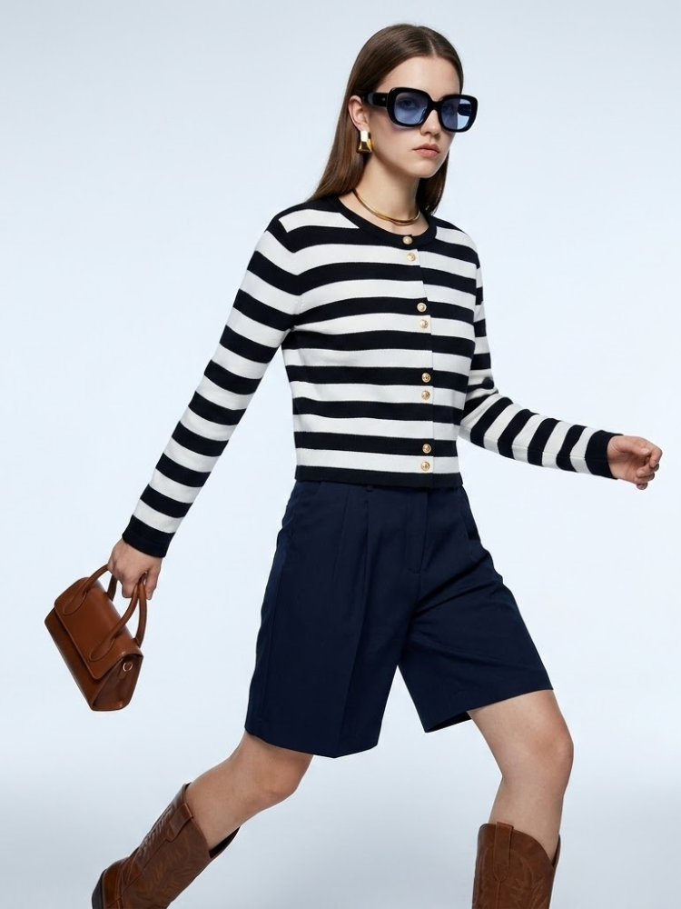 Women's Jacket Striped Knit BYMANYC ® New York PARISIAN GOLD BUTTON CARDIGAN - New Collection
