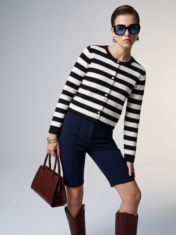 Women's Jacket Striped Knit BYMANYC ® New York PARISIAN GOLD BUTTON CARDIGAN - New Collection
