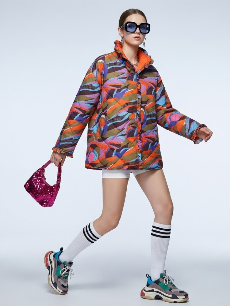 Women's Quilted Jacket Abstract Multicolor BYMANYC ® New York CONTEMPORARY VIBRANT MODERN OUTERWEAR - New Collection