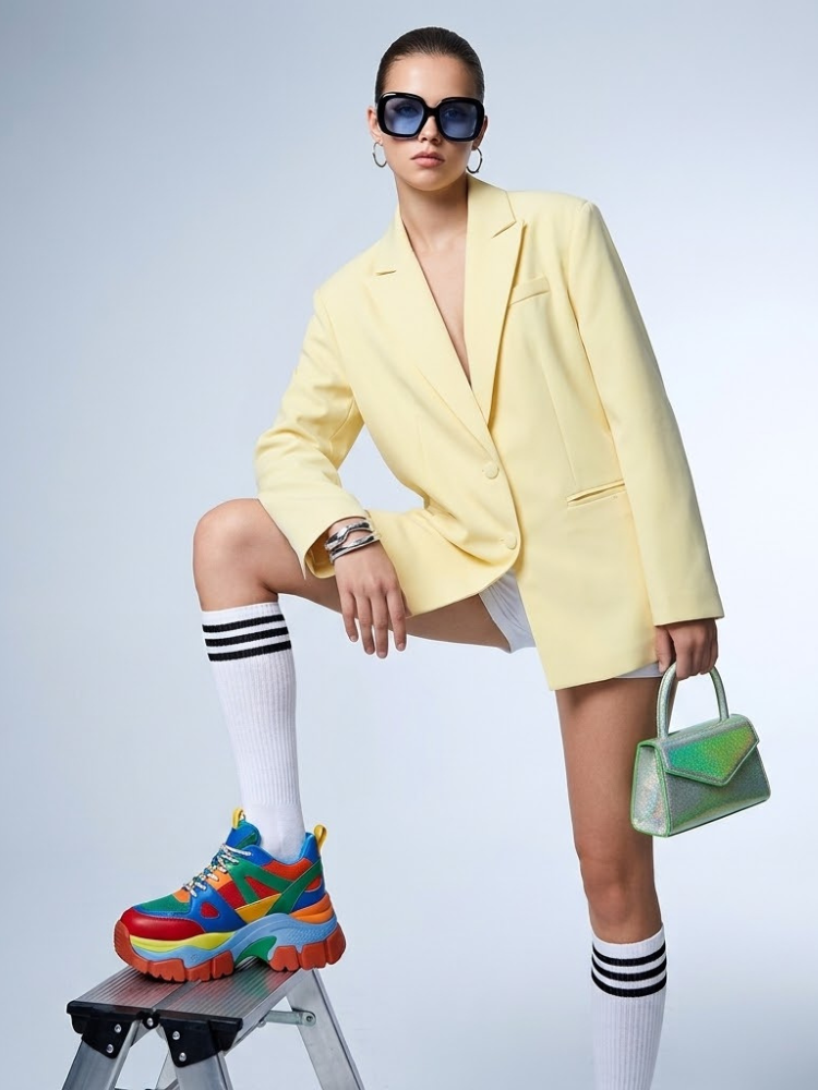 Women's Jacket Pastel Yellow Oversized Blazer BYMANYC ® New York WALL STREET LEMON SINGLE-BREASTED - New Collection