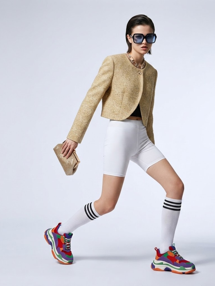 Women's Jacket Gold Tweed Cropped BYMANYC ® New York SOHO METALLIC TWEED CROPPED BLAZER - New Collection