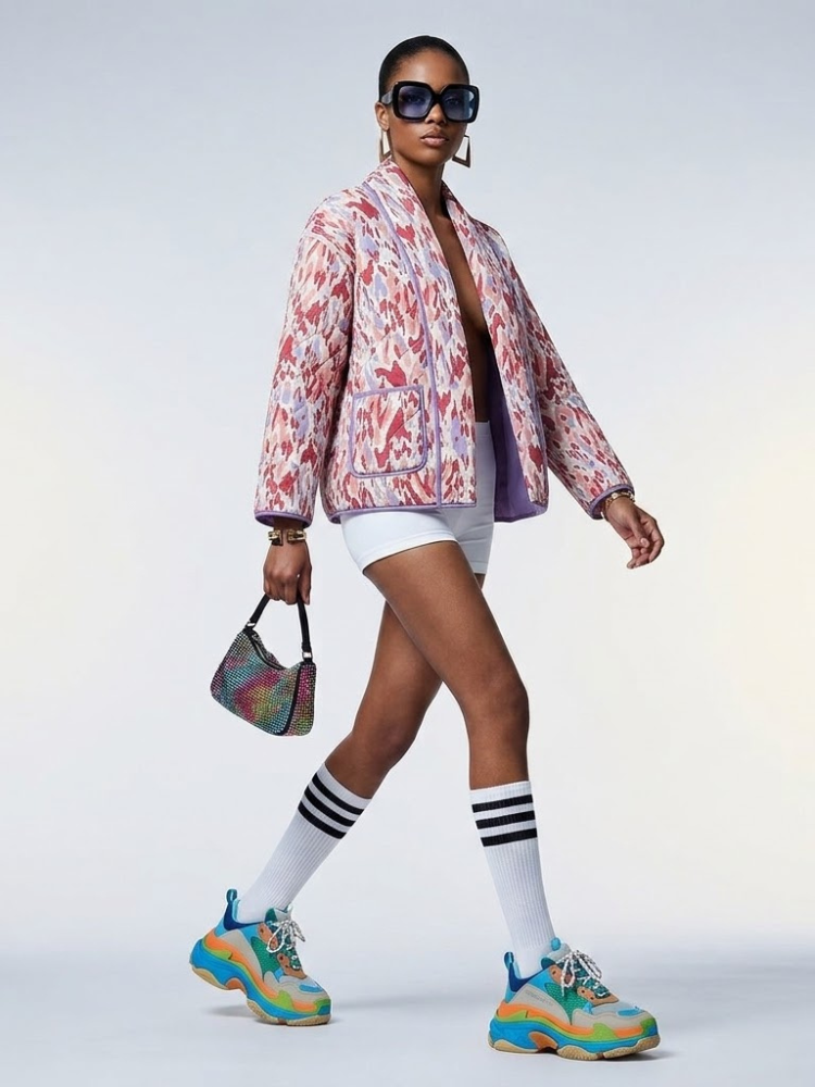 Women's Quilted Jacket Abstract Pastel Printed BYMANYC ® New York CONTEMPORARY ELEGANT CASUAL OUTERWEAR - New Collection