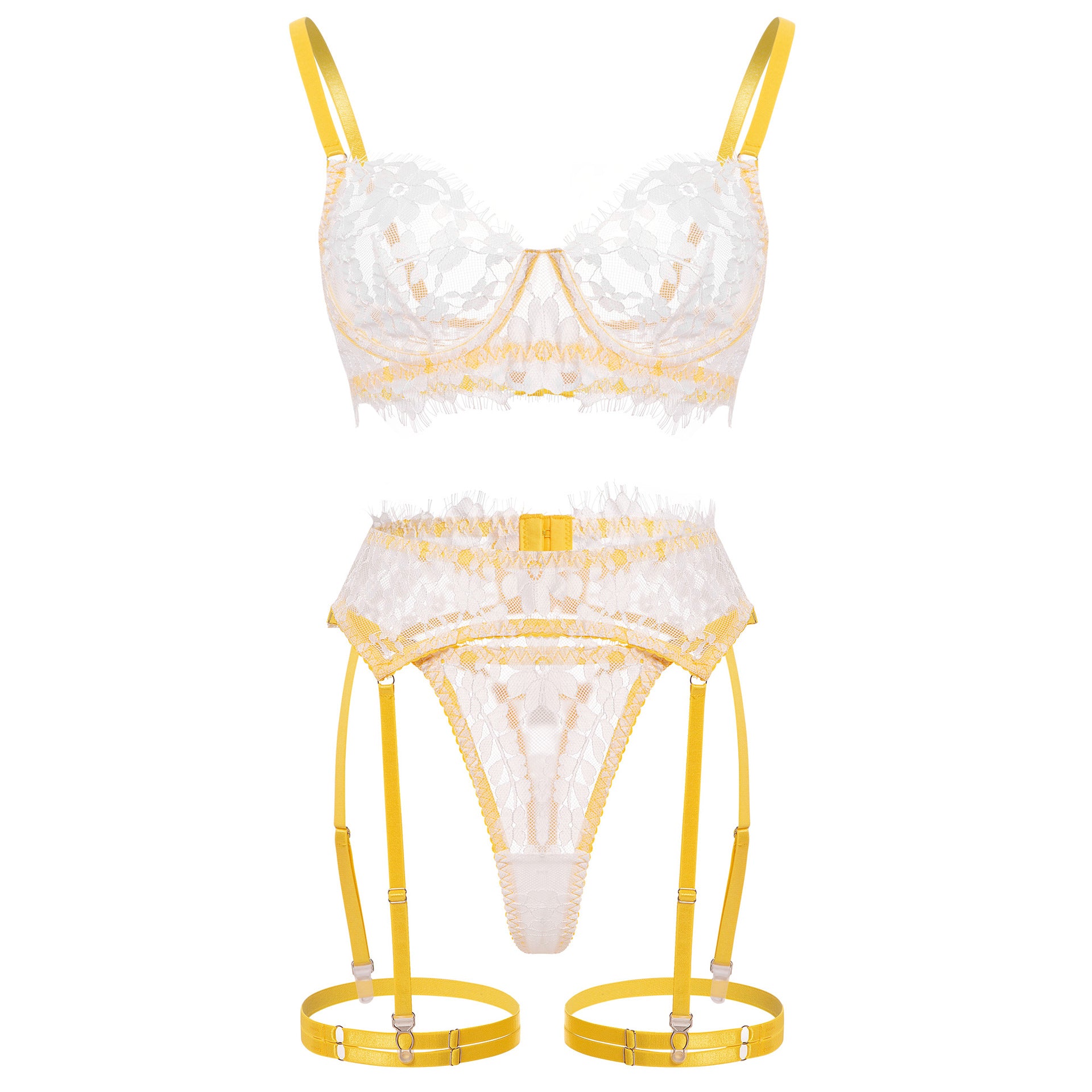 Yellow Lace Lingerie Set with Garter Belt For Women, Tribeca, BYMANYC New York. - BYMANYC ® New York  