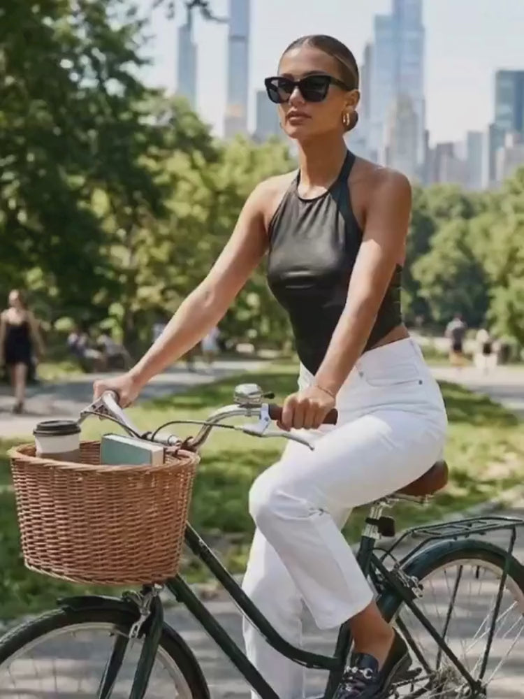 Black DUMBO Waxed Halter Top Prêt-à-Porter BYMANYC ® New York