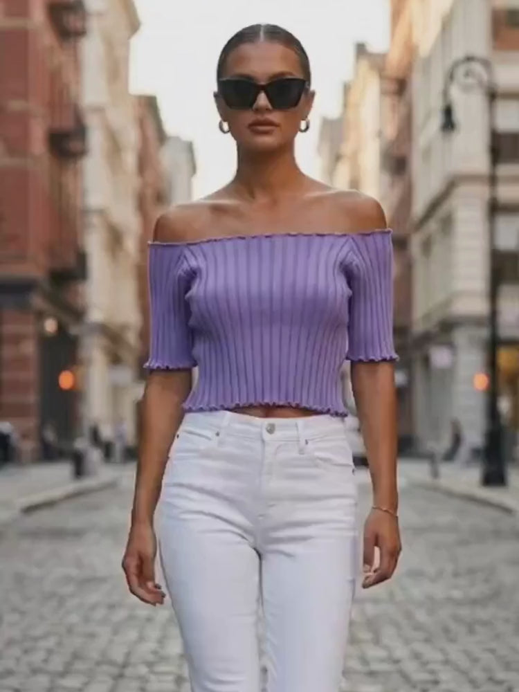 Lavender ASTOR Ribbed Off-the-Shoulder Top Prêt-à-Porter BYMANYC ®